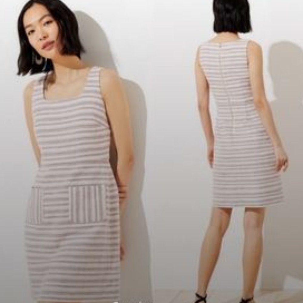 Loft tweed sleeveless mini dress striped size 12 Form Fitting exposed zipper
